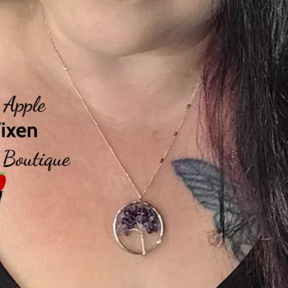 Purple Stone Wire Tree Silver Necklace - Picture 3 of 3